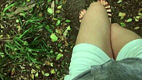 redhead stuffs undies and squirts outdoors!