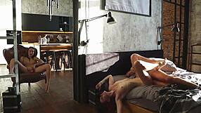 i caught my couple having threesome sex behind the wall