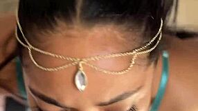 Ebony amateur gives deepthroat blowjob to Indian pornstar with facial cumshot