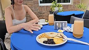 My crazy neighbor slut rides me in apartment with natural tits