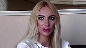 blonde casting for porn, stripping to show her big assets