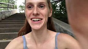 redhead stuffs undies and squirts outdoors!