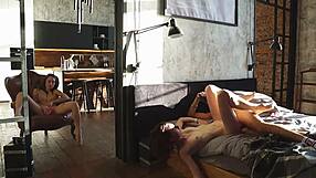 i caught my couple having threesome sex behind the wall