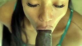 Ebony amateur gives deepthroat blowjob to Indian pornstar with facial cumshot