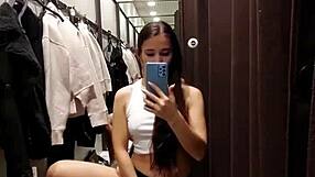 Sexy girl enjoy risky orgasms in fitting room