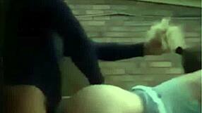 Amateur black beauty gets her ass fucked by a white girl