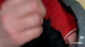 Young teen swallows old man's cum in christmas cock feast