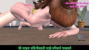The teen girl rubs her pussy in animated 3D