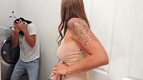 Brunette milf intensely catches young 18+ guy licking her dirty panties and diving into her muff