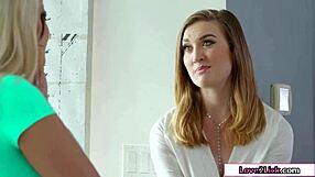 Brunette chick fucked by lesbian bffs!