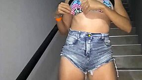 Latina teen neighbor begs for monster cock on pool stairs