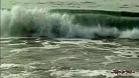 Two Big Hard Dicked Dudes Mouth Fucking A Tanned Twink On The Beach