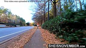 biker babe rides bicycle with public nudity upskirt booty in ebony reality 4k