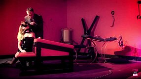 Rough brunette slave spanked and fucked missionary by master in heels