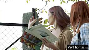 Lesbian Redhead Fingers Stranger in Public with Intense Kissing.