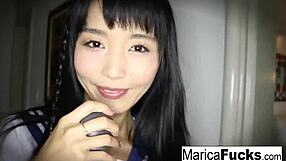 Asian marica strolls nude before solo masturbation