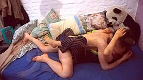 real couple enjoys romantic sex in lena's bed