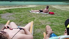 Voyeur Masturbates on Beach While I Touch Myself