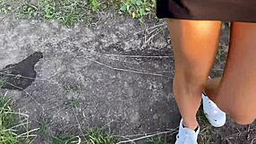 Wow, fucking my young girlfriend after pissing outdoors with her shaved pussy!