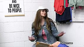 busty teen gets ass fucked in back office while spied on