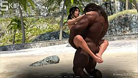 Лора Крофт трахают огромные члены монстров на зачарованном острове