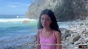 Skinny teen gets wet pussy pounded on sandy beach