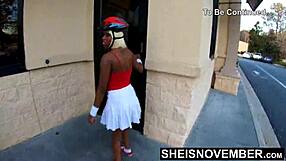 biker babe rides bicycle with public nudity upskirt booty in ebony reality 4k