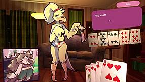 2 chicks playing poker furry strip poker