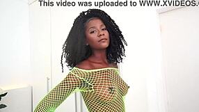Skinny ebony gets her first ass fucking with glee