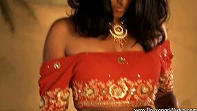 The seductive Indian MILF dances and undresses to seduce the man.