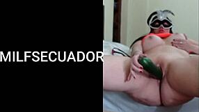 latina milf uses cucumber solo since no men available, satisfying her big ass desires