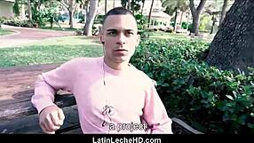 Straight Spanish twink bangs gay stranger for cash in POV