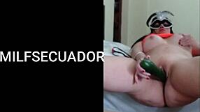 latina milf uses cucumber solo since no men available, satisfying her big ass desires