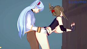 Nine, chitose kisaragi, and ruri hoshino engage in intense lesbian play and futanari sex in hentai