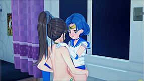 Sailor jupiter fucks sailor mercury with a strapon doggystyle