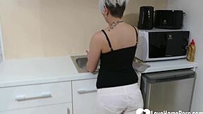 Juicy Stepdaughter Strips Naked and Fingers Herself in Kitchen