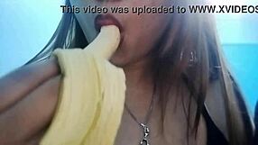 seductive asian girl sucks banana deepthroat in fantasy food play