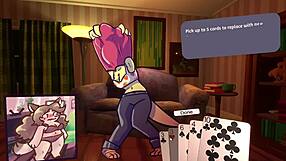 2 chicks playing poker furry strip poker