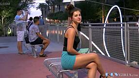 Amateur teen babe toys pussy in public with vibrator