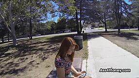 dicking redhead teen cutie with blowjob at public tennis court pov