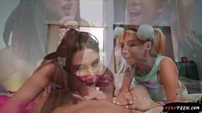 sneaky ffm threesome at parents' house with shaved pussy and deepthroat 😈