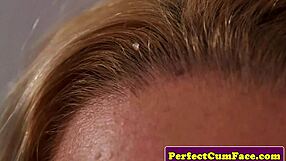 Big-Titted Babe in Stockings and Heels Tugs Cock for Facial Cumshot