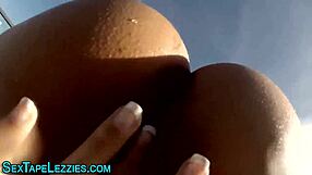 brunette eats babes pussy outdoors in reality