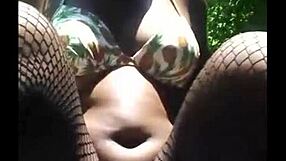 Masked Girl Teases Pussy In Lingerie Outdoor