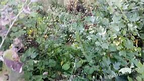 Emotional Outdoor Fuck in Garden Bushes with Tattooed Wife