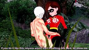 Elastigirl feels intense pleasure during forest mission fucking in Incredibles hentai