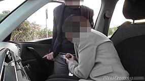 Public parking lot dogging and jerking off with a voyeur