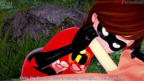 Elastigirl feels intense pleasure during forest mission fucking in Incredibles hentai