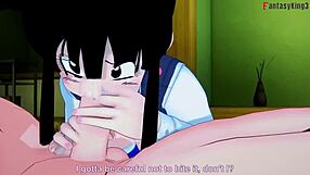 Chichi, Gohan, and Goku in Dragon Ball fantasy adventure