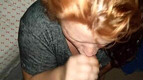Red-haired amateur gives blow job